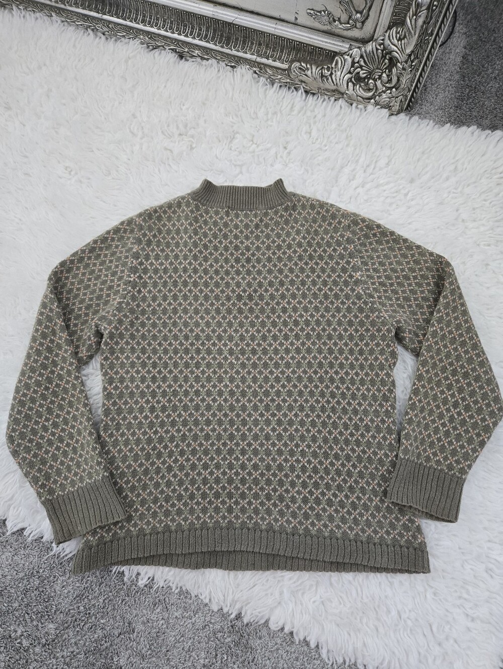 Woolrich Vintage ramie and cotton blend 1/4 zip pullover sweater. Olive green. S - Picture 4 of 9